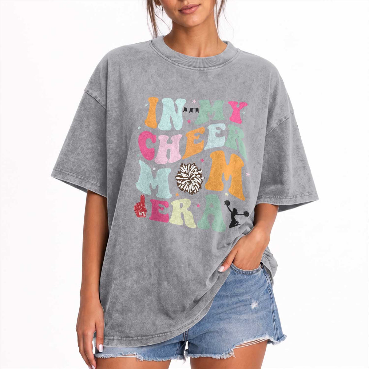 In My Cheer Mom Era Washed Cotton T-Shirt Cheerleading Gift