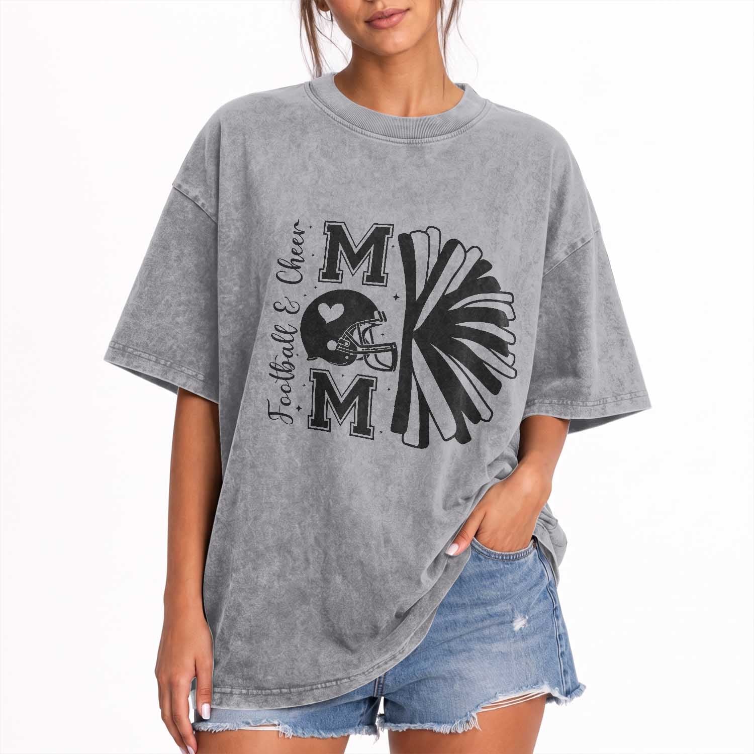 Proud Football And Cheer Mom Quote Washed Cotton T-Shirt Gift For Sports Season