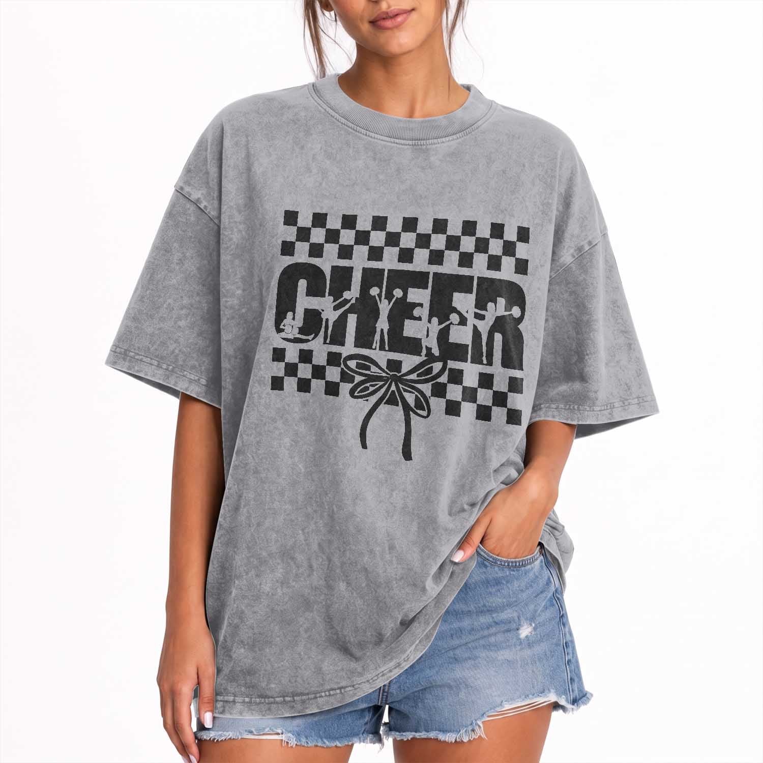 Proud Cheerleading Washed Cotton T-Shirt Gift For Sports Season Supporters