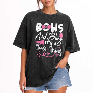 Bows And Bling Its A Cheer Thing Washed Cotton T-Shirt Cheerleading Gift