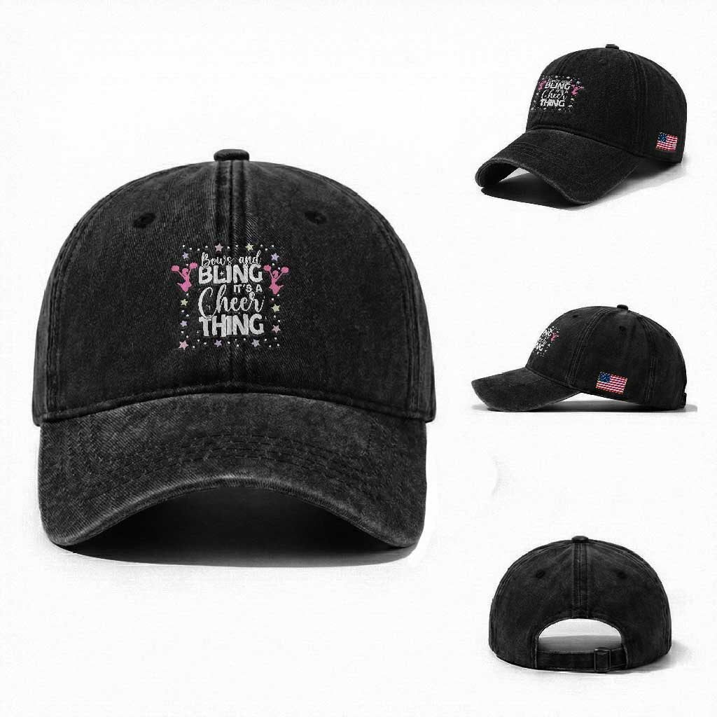 Bows And Bling Its A Cheer Thing Washed Cotton Baseball Cap Cheer Mom And Cheerleader Gift TS12 Washed Cap Universal Fit Black Print Your Wear
