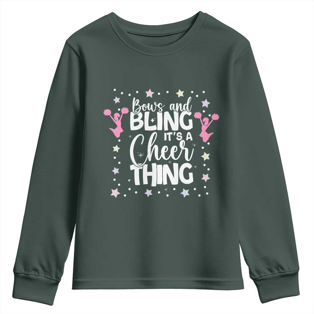 Bows And Bling Its A Cheer Thing Youth Sweatshirt Cheer Mom And Cheerleader Gift TS12 Dark Forest Green Print Your Wear