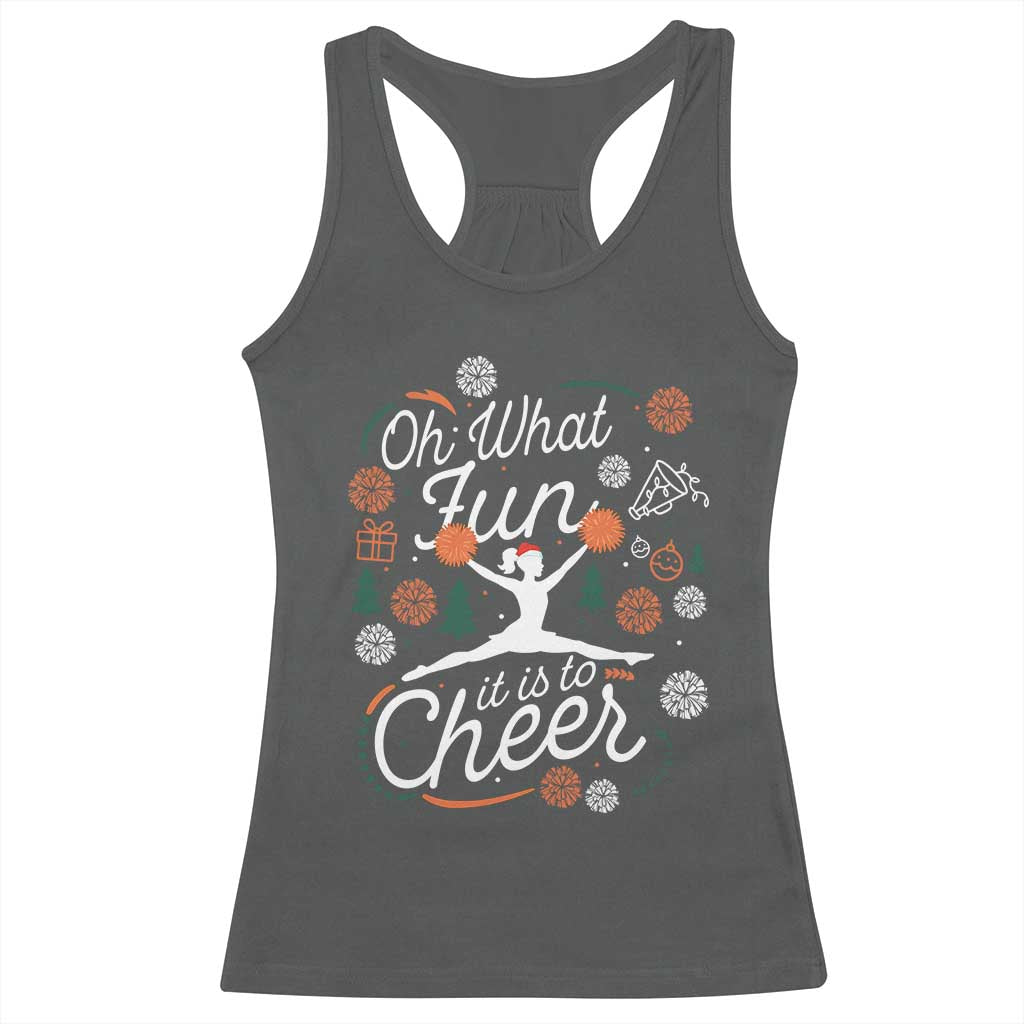 Oh What Fun It Is To Cheer Racerback Tank Top Funny Christmas Cheerleading Gift TS12 Dark Heather Print Your Wear