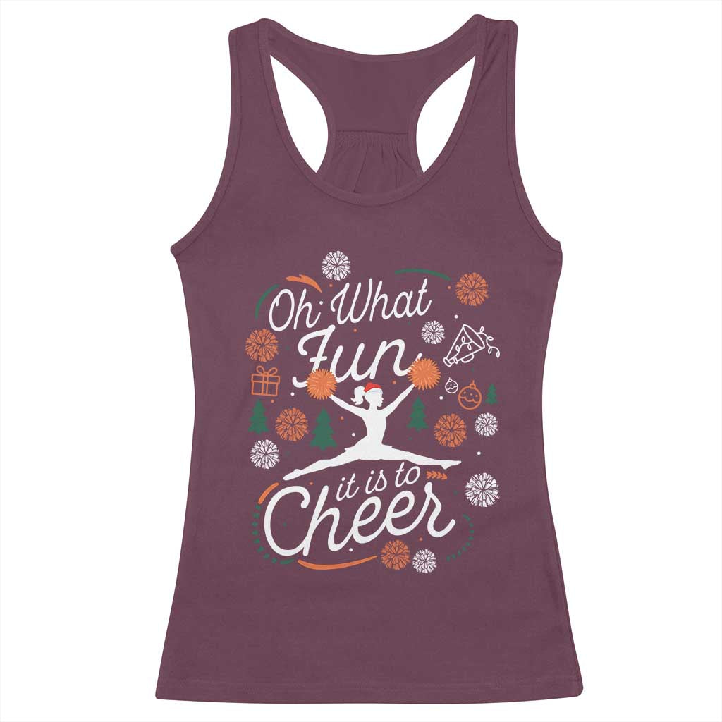 Oh What Fun It Is To Cheer Racerback Tank Top Funny Christmas Cheerleading Gift TS12 Maroon Print Your Wear