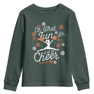 Oh What Fun It Is To Cheer Youth Sweatshirt Funny Christmas Cheerleading Gift TS12 Dark Forest Green Print Your Wear