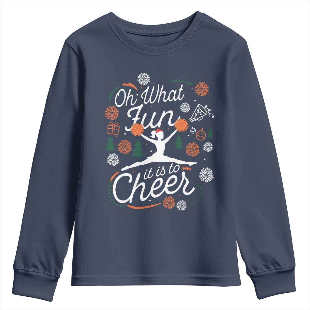 Oh What Fun It Is To Cheer Youth Sweatshirt Funny Christmas Cheerleading Gift TS12 Navy Print Your Wear