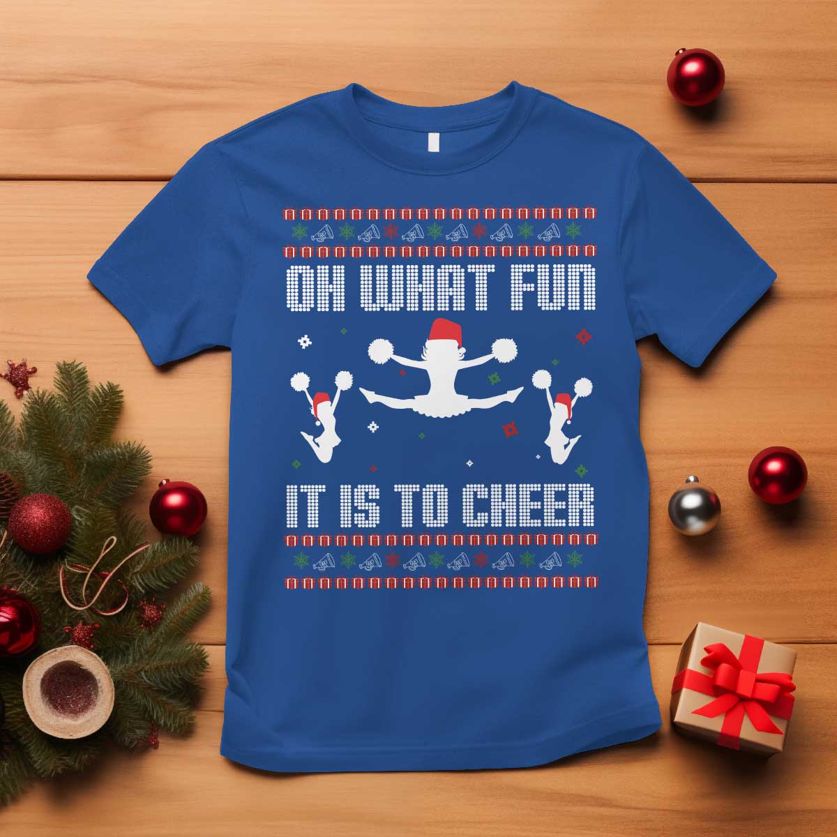 Ugly Christmas Cheerleading T Shirt Oh What Fun It Is To Cheer Gift TS12 Royal Blue Print Your Wear