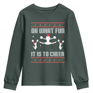 Ugly Christmas Cheerleading Youth Sweatshirt Oh What Fun It Is To Cheer Gift TS12 Dark Forest Green Print Your Wear
