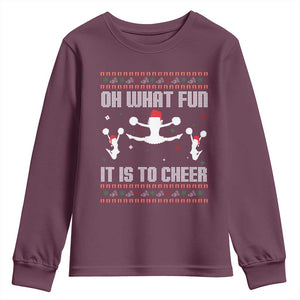 Ugly Christmas Cheerleading Youth Sweatshirt Oh What Fun It Is To Cheer Gift TS12 Maroon Print Your Wear
