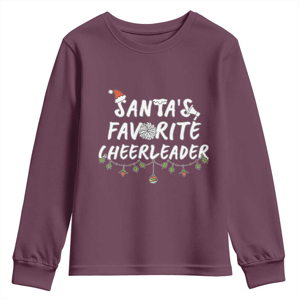 Santa Favorite Cheerleader Youth Sweatshirt Christmas Cheerleading Gift TS12 Maroon Print Your Wear