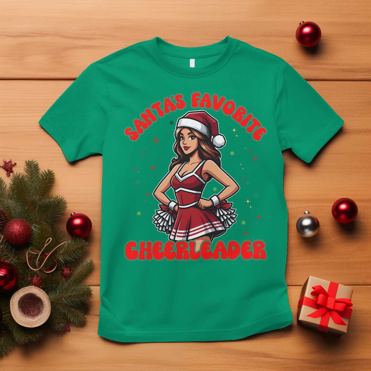 Santa Favorite Cheerleader T Shirt Funny Christmas Cheer Gift TS12 Irish Green Print Your Wear