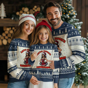 Santa Favorite Cheerleader Ugly Christmas Sweater Funny Xmas Cheer Gift TS12 Beige Navy Print Your Wear