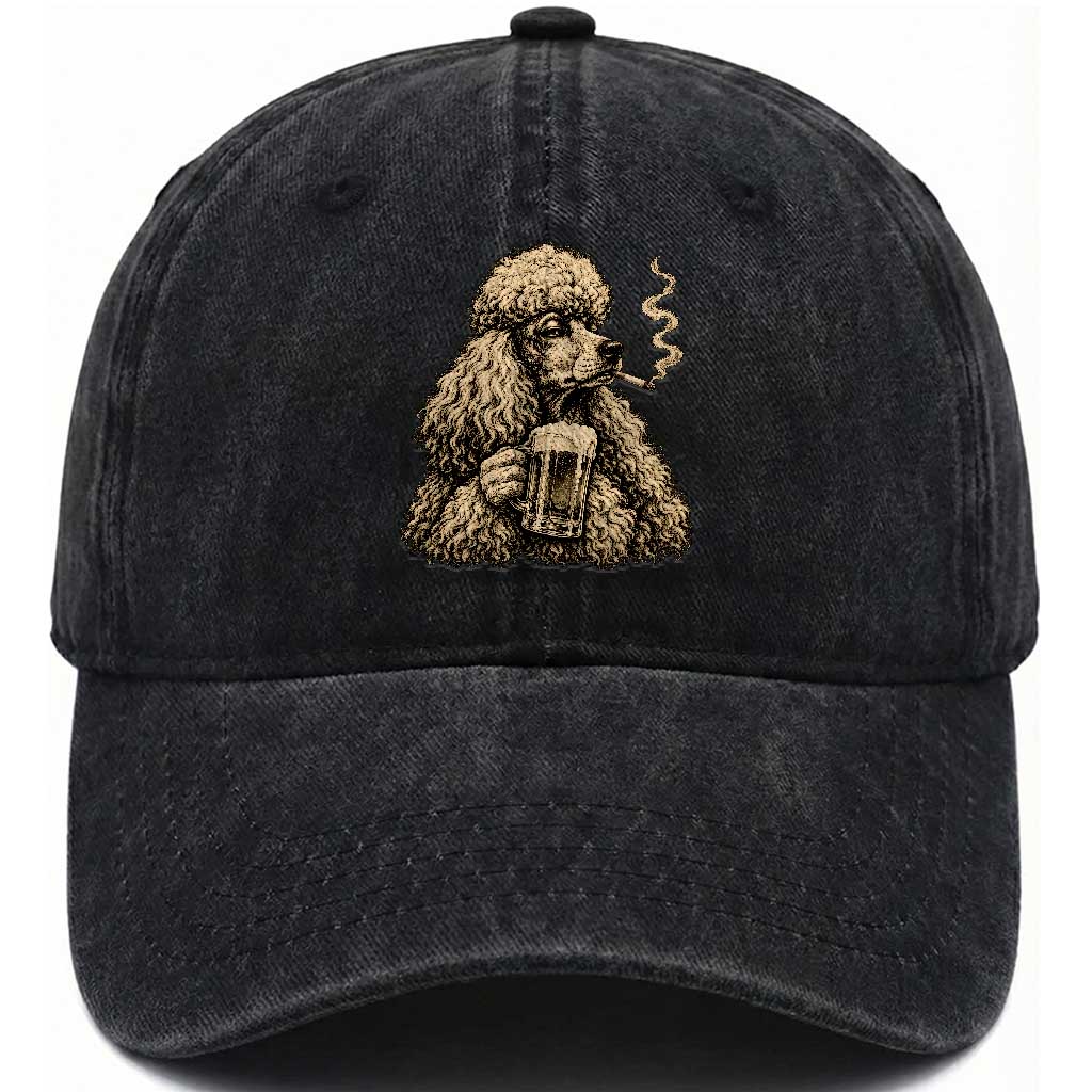 Funny Poodle Meme Washed Cotton Baseball Cap Smoking Cigarette Drinking Beer Dog Lover Gift
