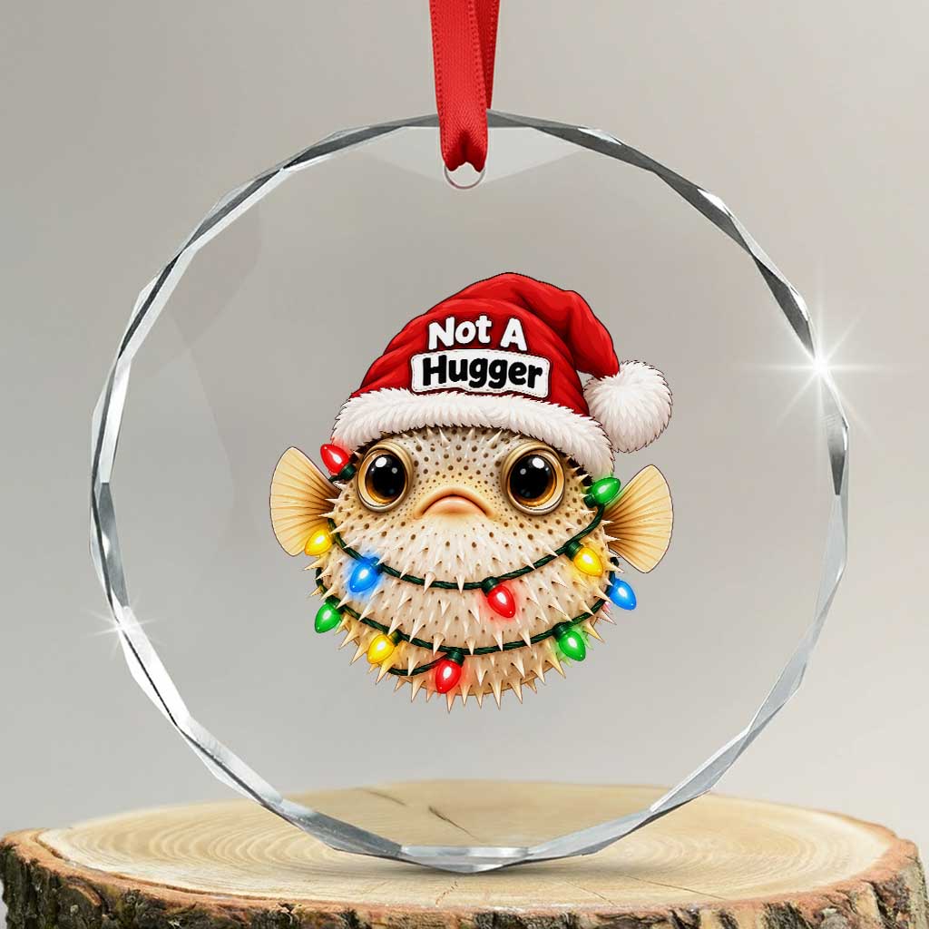 Funny Christmas Pufferfish Crystal Glass Ornament Not A Hugger Aquarium Keeper Holiday Gift