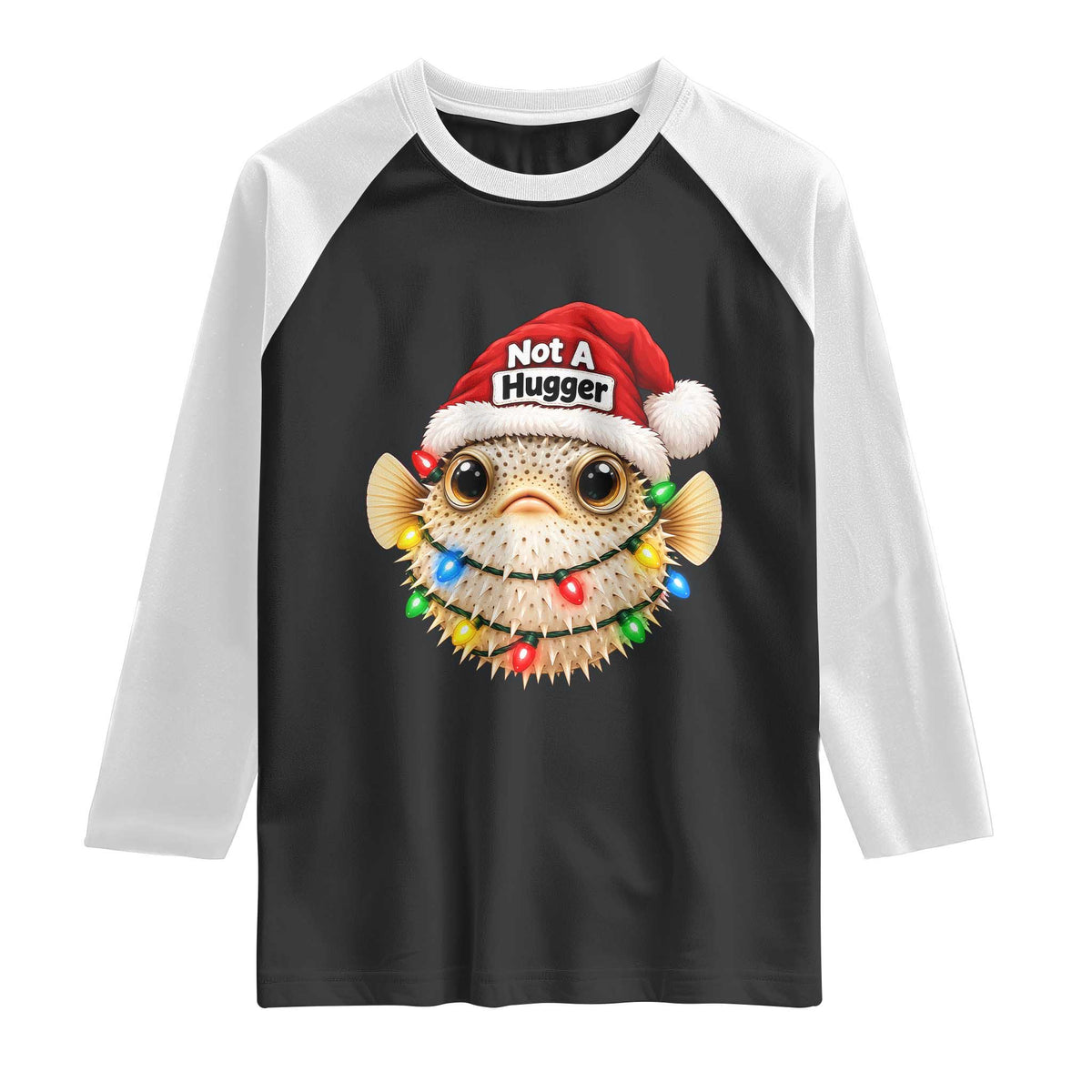 Funny Christmas Pufferfish Raglan Shirt Not A Hugger Aquarium Keeper Holiday Gift