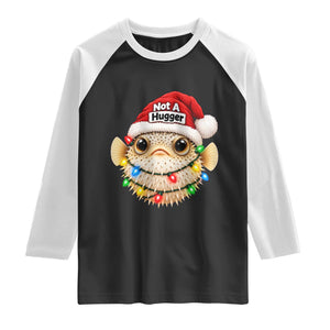 Funny Christmas Pufferfish Raglan Shirt Not A Hugger Aquarium Keeper Holiday Gift