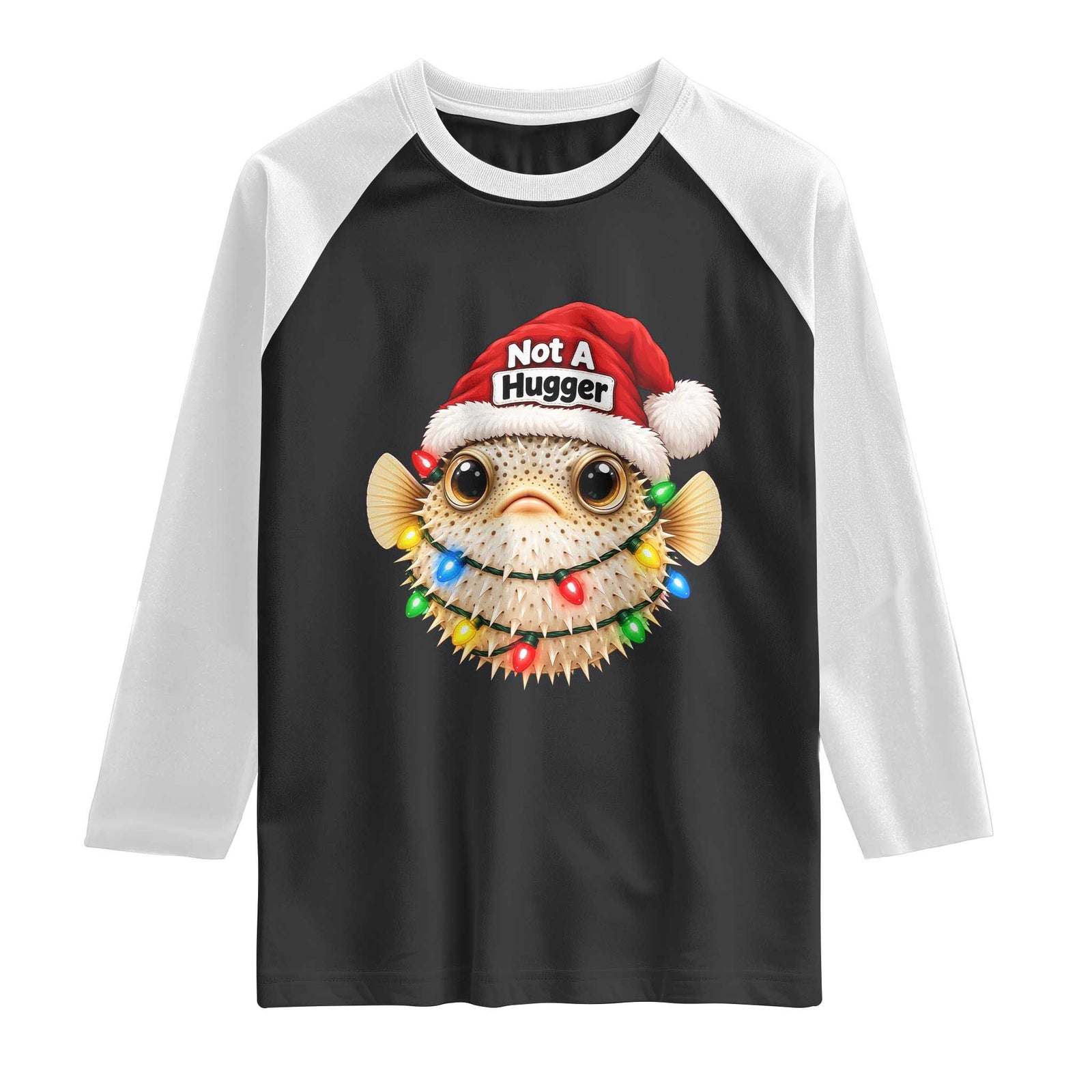 Funny Christmas Pufferfish Raglan Shirt Not A Hugger Aquarium Keeper Holiday Gift