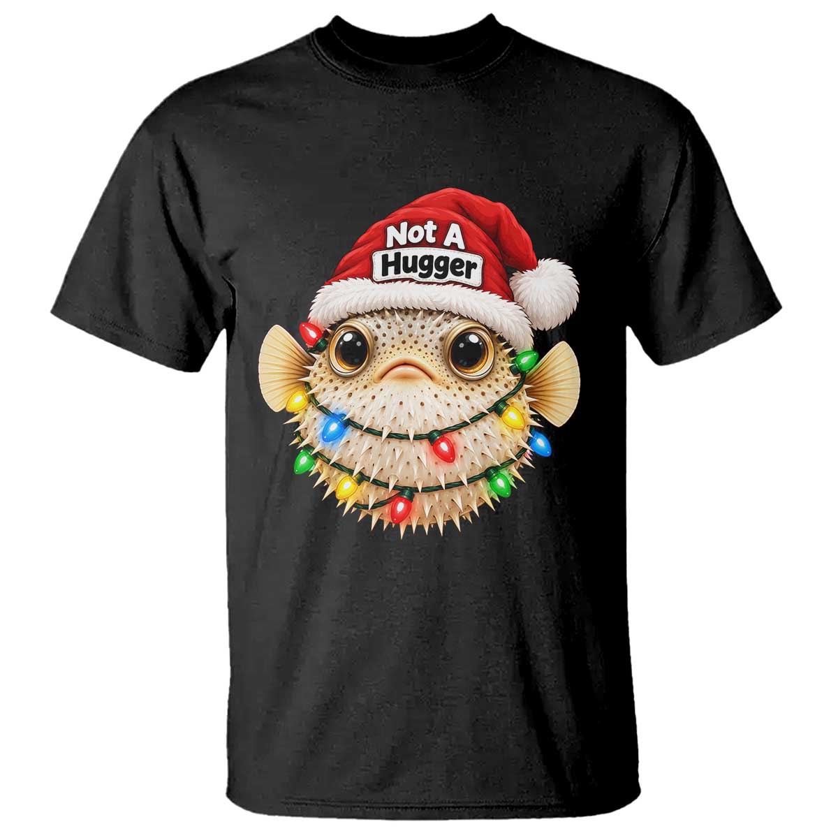 Funny Christmas Pufferfish T Shirt Not A Hugger Aquarium Keeper Holiday Gift