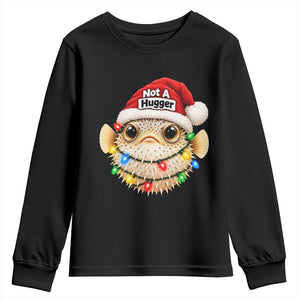 Funny Christmas Pufferfish Youth Sweatshirt Not A Hugger Aquarium Keeper Holiday Gift