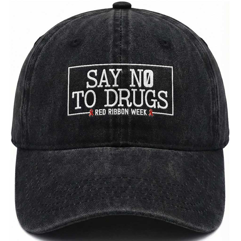 Say No To Drugs Red Ribbon Week Washed Cotton Baseball Cap Anti Drug Awareness School Support