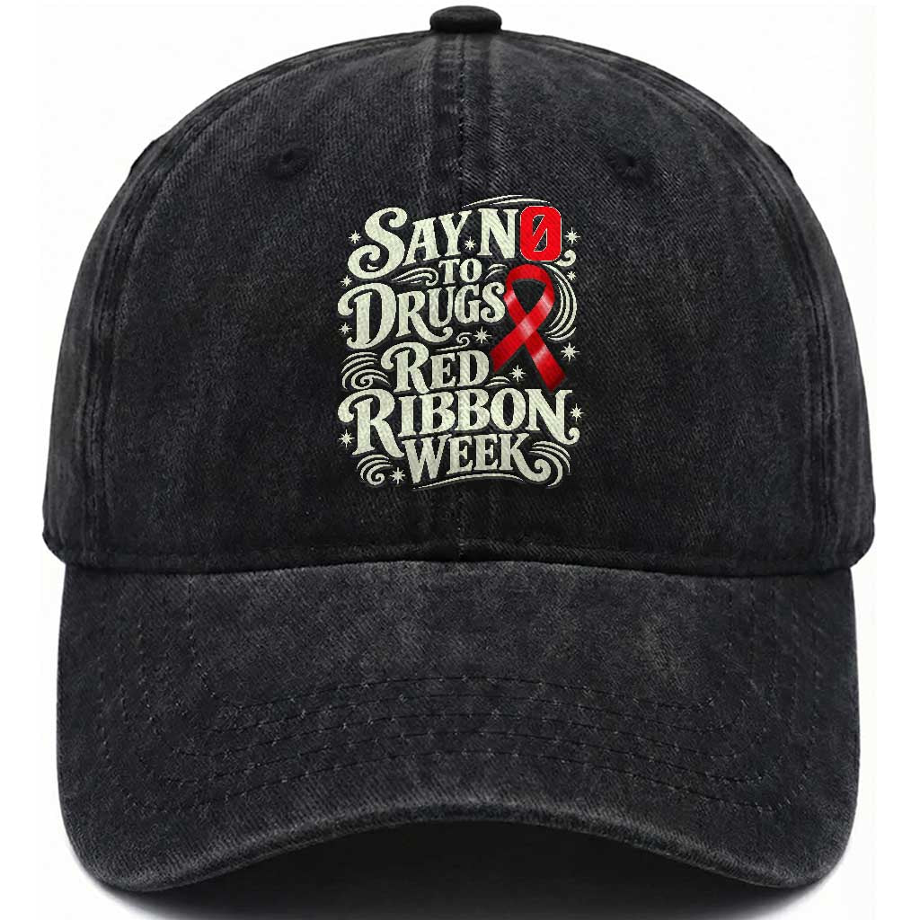 Red Ribbon Week Anti Drugs Washed Cotton Baseball Cap Say No To Drugs School Support