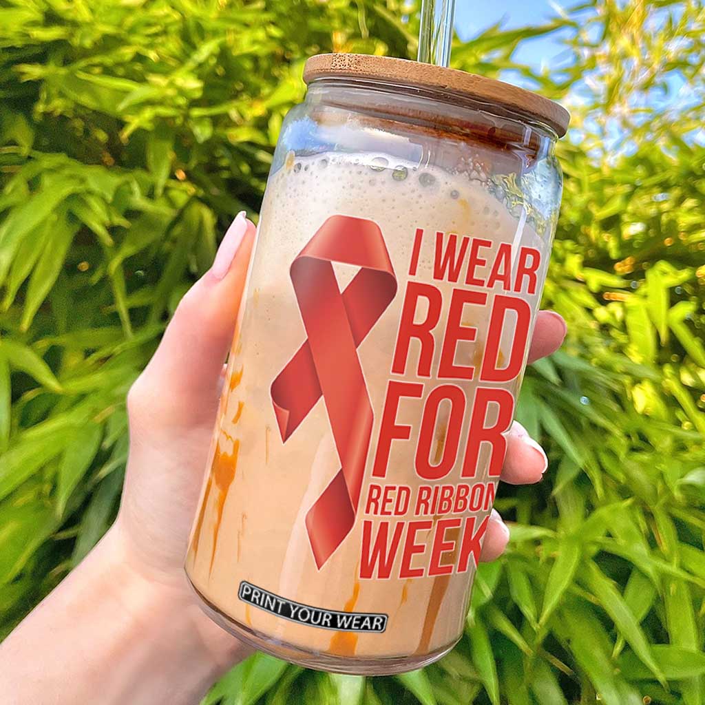 I Wear Red For Red Ribbon Week Glass Can Drug Free School Support