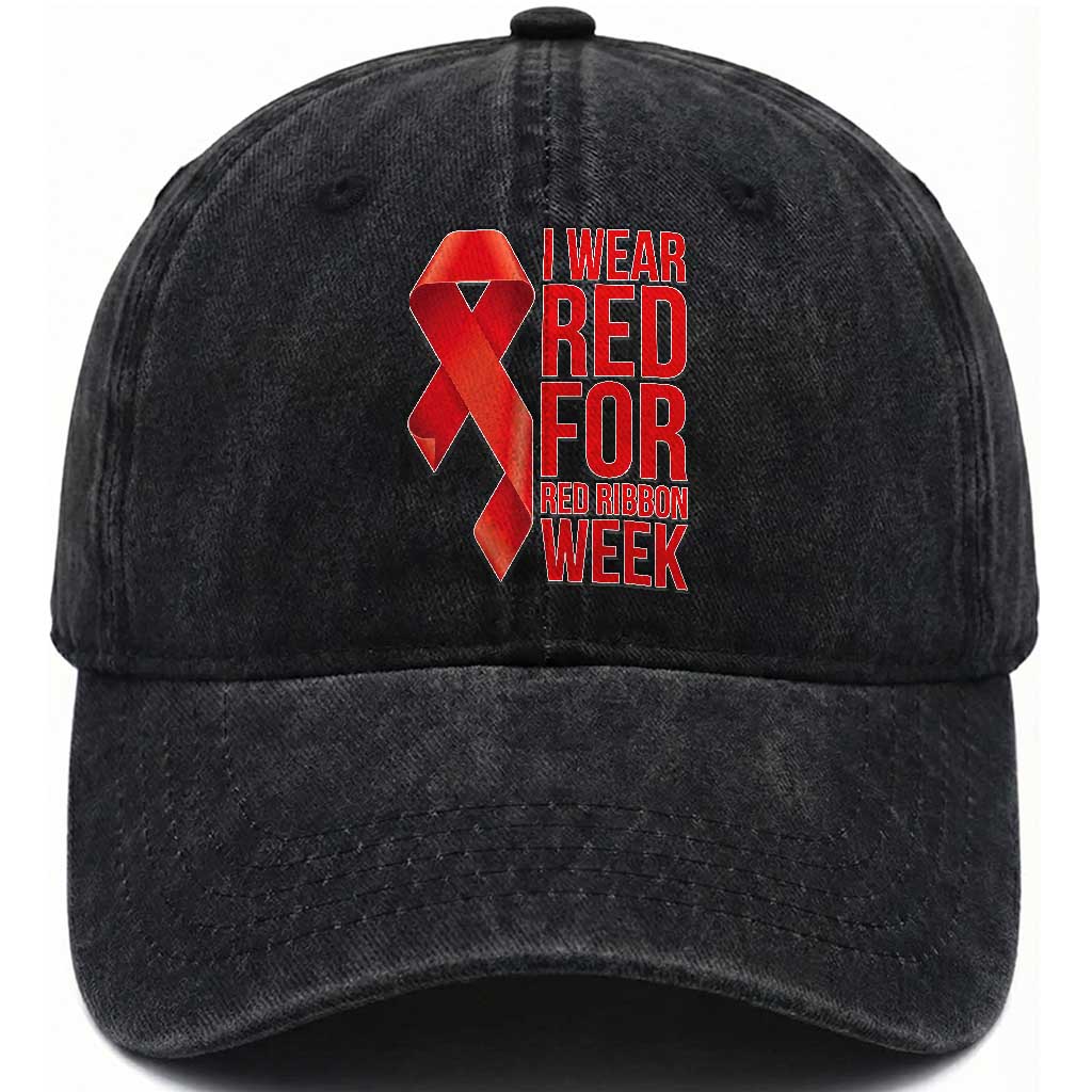 I Wear Red For Red Ribbon Week Washed Cotton Baseball Cap Drug Free School Support