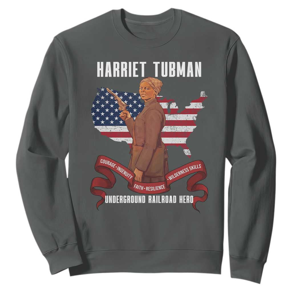 Harriet Tubman Patriotic Sweatshirt Strong Black Women Pride TS12 Dark Heather Print Your Wear