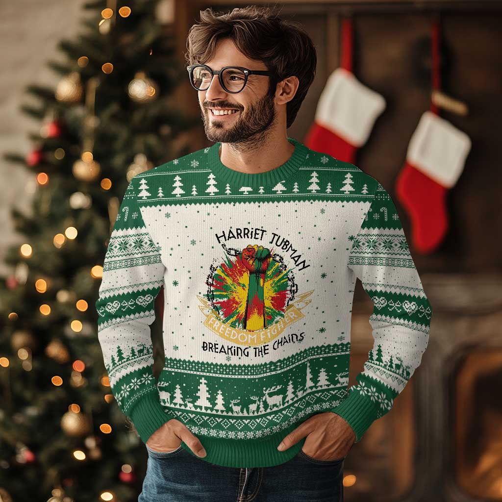 Harriet Tubman Ugly Christmas Sweater Underground Railroad Hero Breaking Chains TS12 Beige Green Print Your Wear