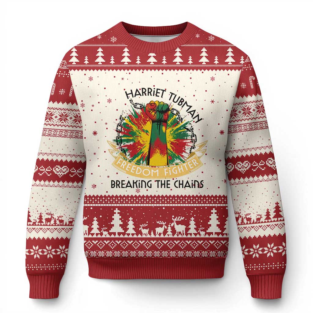 Harriet Tubman Ugly Christmas Sweater Underground Railroad Hero Breaking Chains TS12 Beige Red Print Your Wear