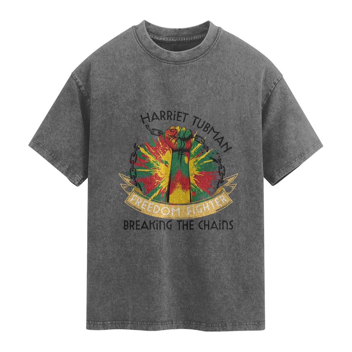 Harriet Tubman Washed Cotton T-Shirt Underground Railroad Hero Breaking Chains