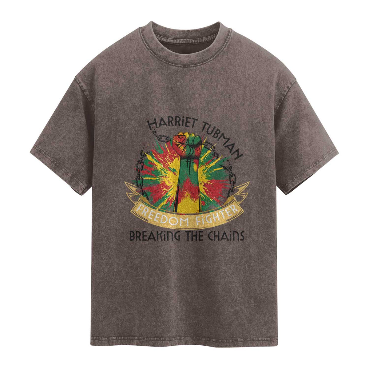Harriet Tubman Washed Cotton T-Shirt Underground Railroad Hero Breaking Chains