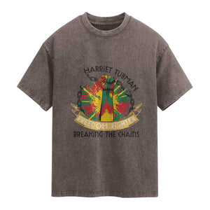 Harriet Tubman Washed Cotton T-Shirt Underground Railroad Hero Breaking Chains