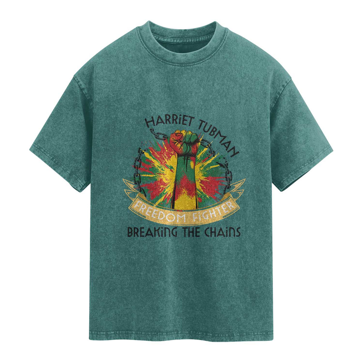 Harriet Tubman Washed Cotton T-Shirt Underground Railroad Hero Breaking Chains