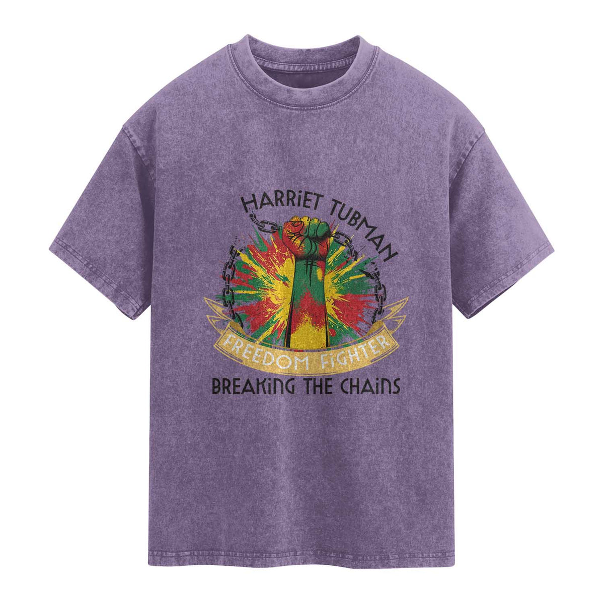 Harriet Tubman Washed Cotton T-Shirt Underground Railroad Hero Breaking Chains