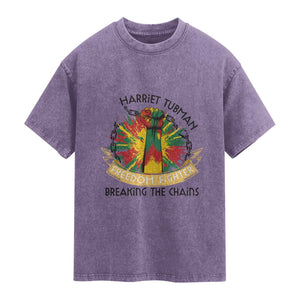 Harriet Tubman Washed Cotton T-Shirt Underground Railroad Hero Breaking Chains