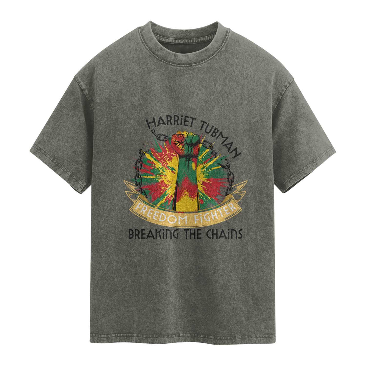 Harriet Tubman Washed Cotton T-Shirt Underground Railroad Hero Breaking Chains