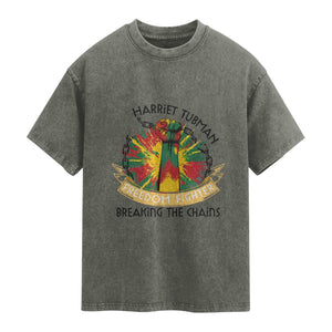 Harriet Tubman Washed Cotton T-Shirt Underground Railroad Hero Breaking Chains