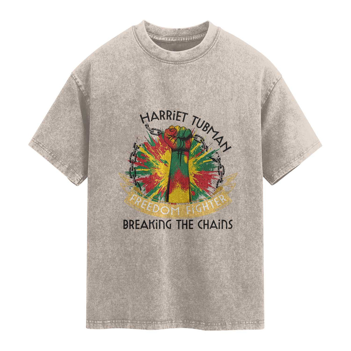 Harriet Tubman Washed Cotton T-Shirt Underground Railroad Hero Breaking Chains