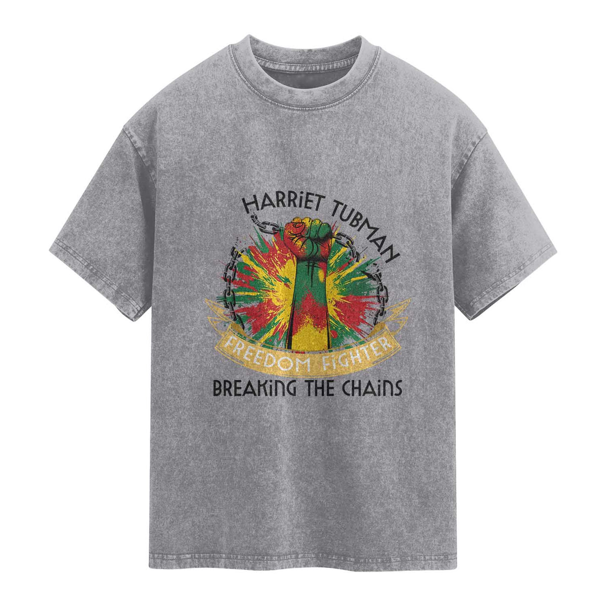 Harriet Tubman Washed Cotton T-Shirt Underground Railroad Hero Breaking Chains