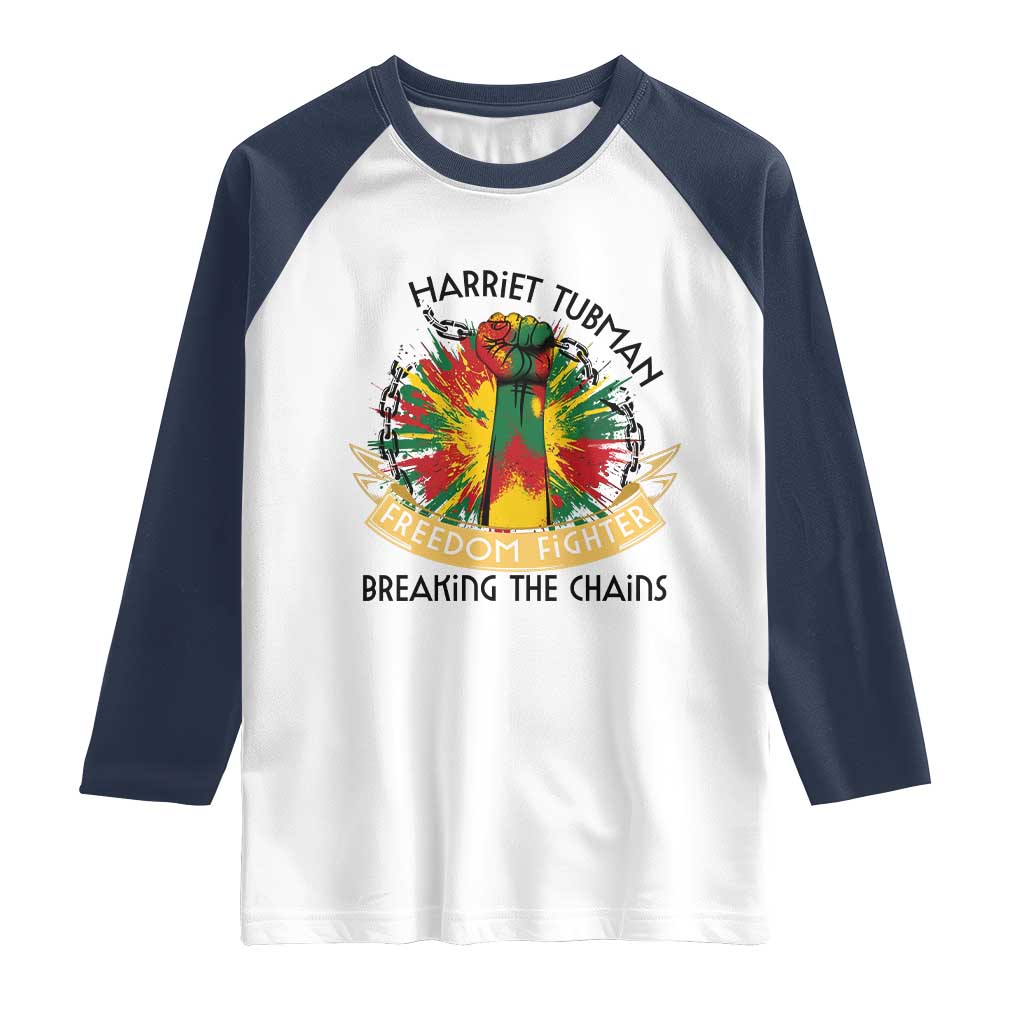 Harriet Tubman Raglan Shirt Underground Railroad Hero Breaking Chains TS12 White Navy Print Your Wear