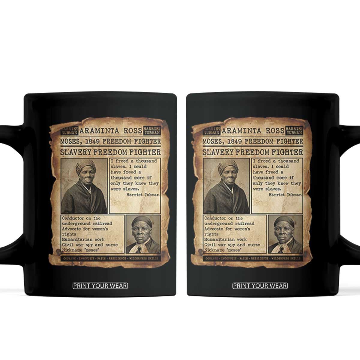 Harriet Tubman Newspaper Coffee Mug Slavery Freedom Fighter Historical TS12 Black Print Your Wear