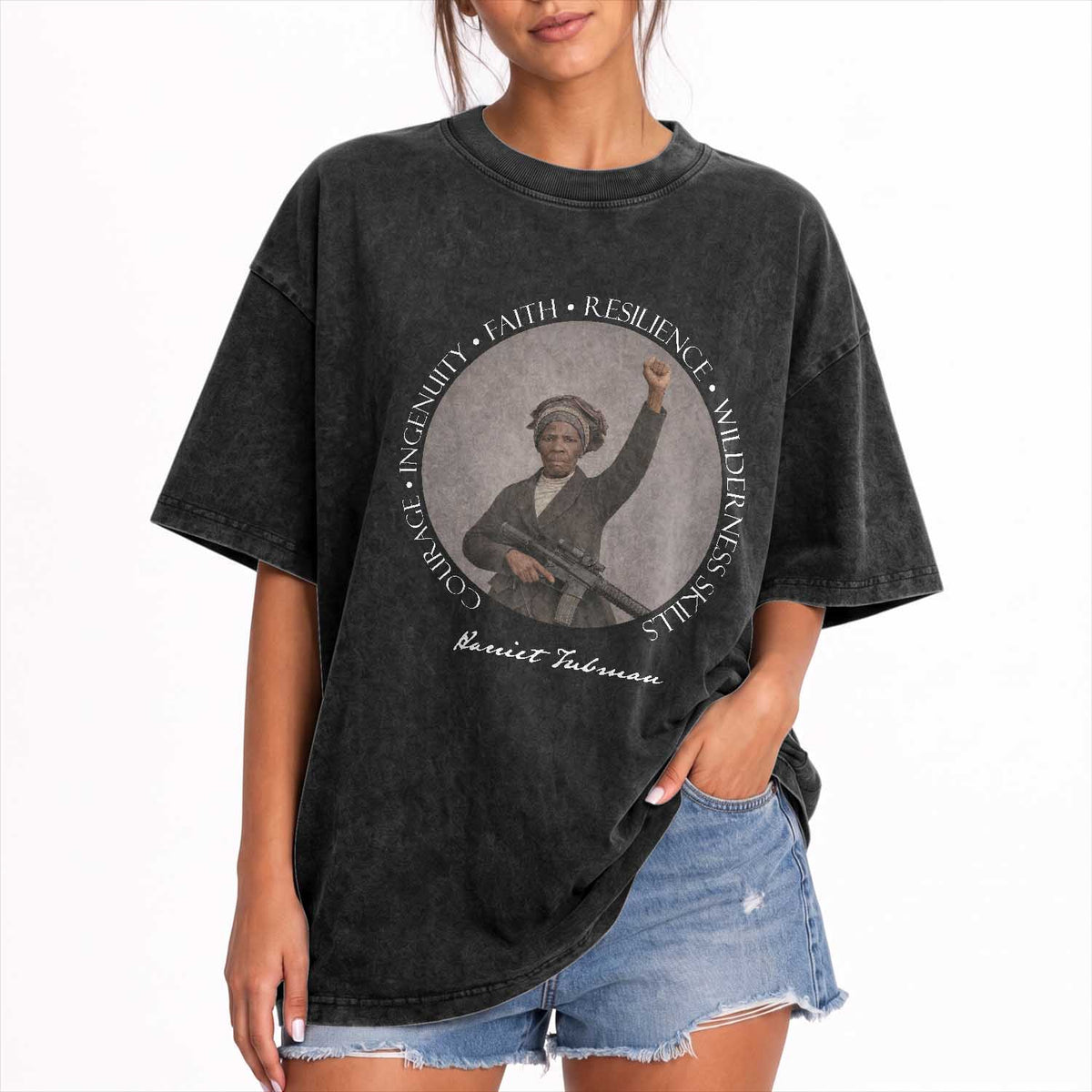 Harriet Tubman Leadership Washed Cotton T-Shirt Feminist History Gift