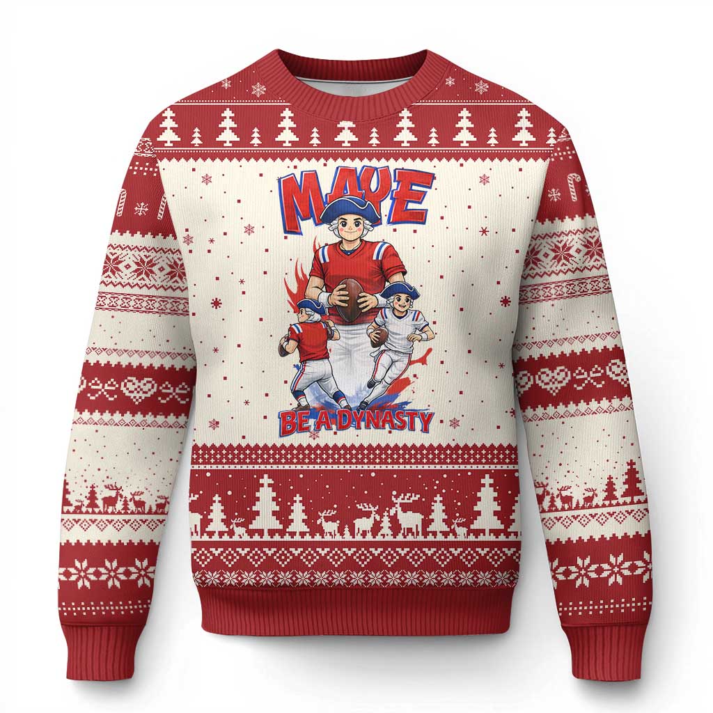 Maye Be A Dynasty Ugly Christmas Sweater Funny QB Football Fan TS12 Beige Red Print Your Wear