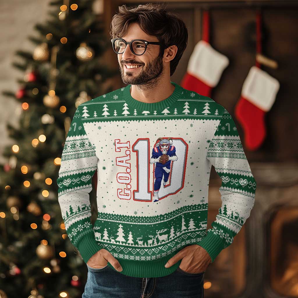 Number Ten Football Quarterback Fan Ugly Christmas Sweater TS12 Beige Green Print Your Wear