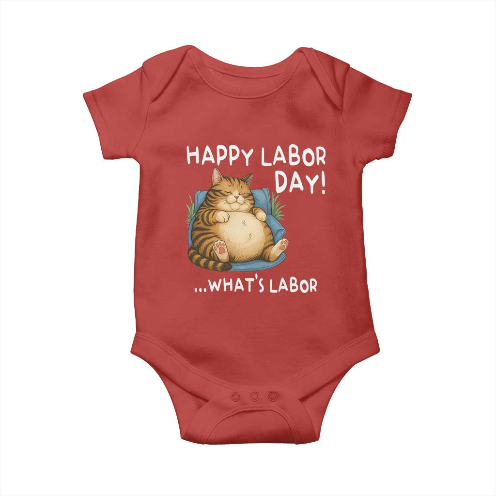 Funny Fat Cat Resting Lazy Cat Baby Onesie Happy Labor Day Whats Labor TS12 Red Print Your Wear