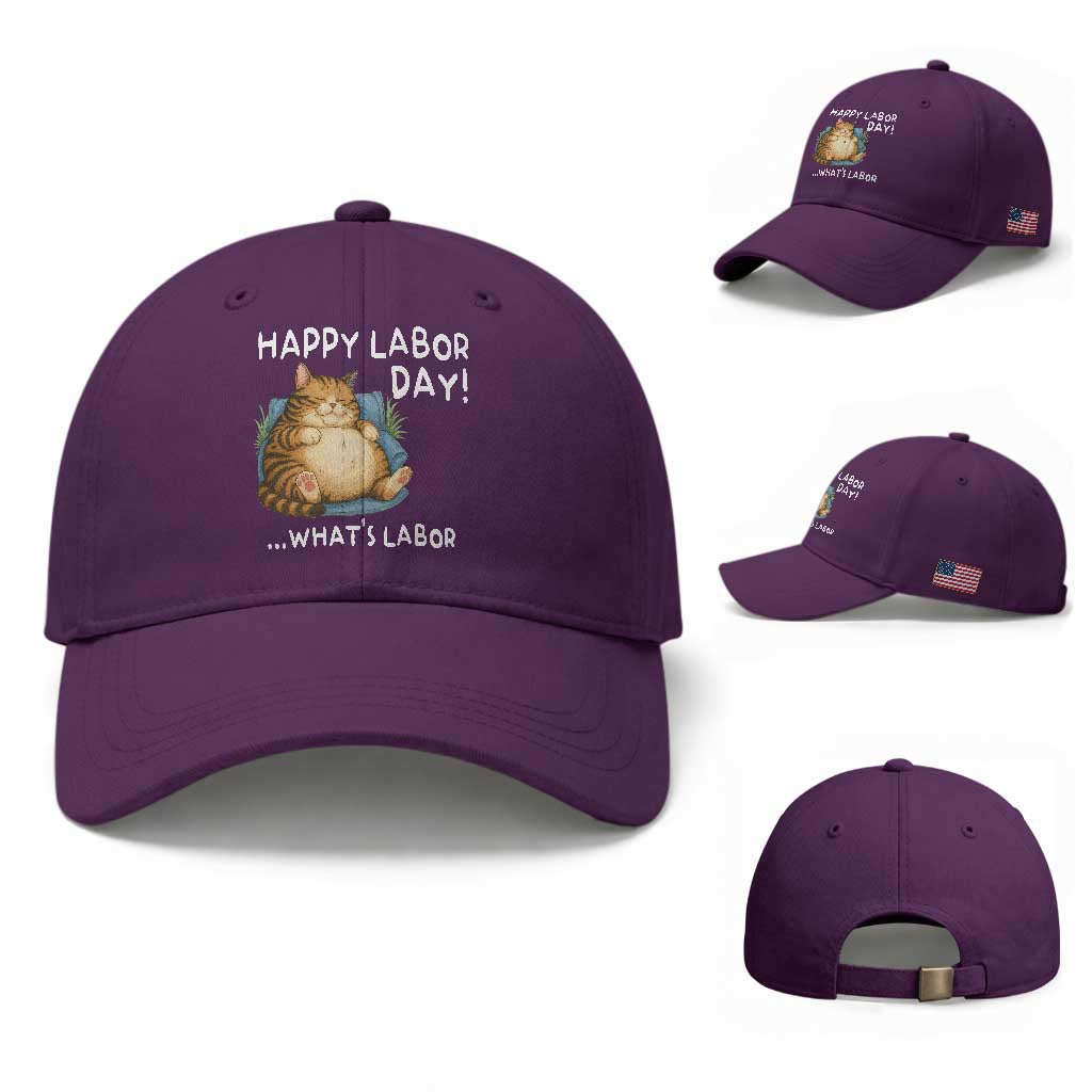 Funny Fat Cat Resting Lazy Cat Baseball Cap Happy Labor Day Whats Labor TS12 Baseball Cap Universal Fit Purple Print Your Wear