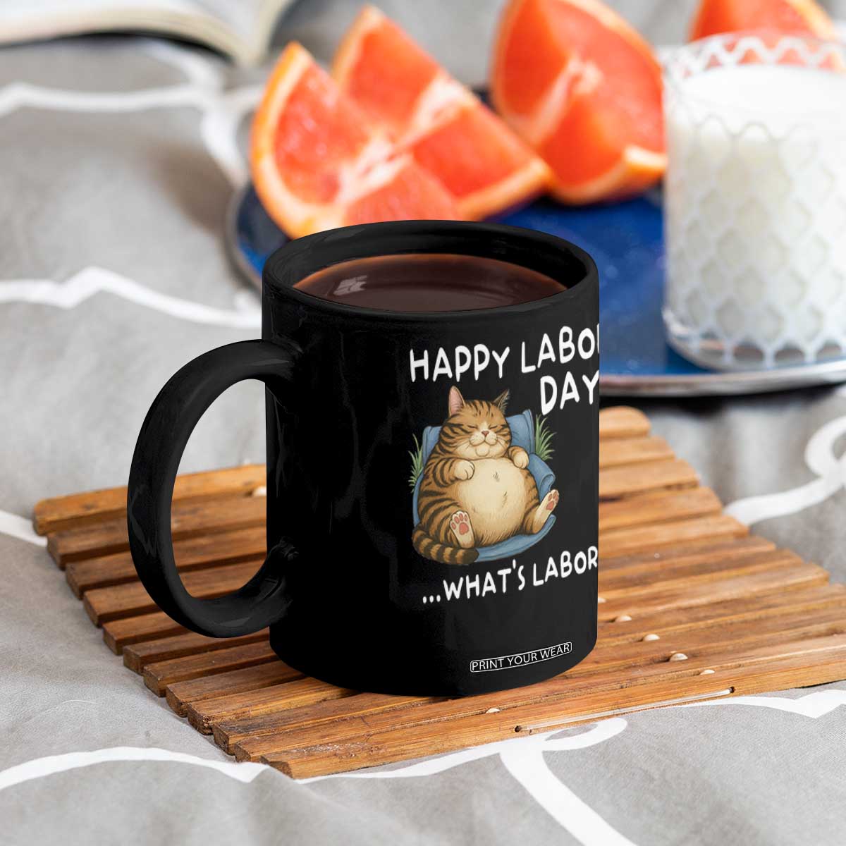 Funny Fat Cat Resting Lazy Cat Coffee Mug Happy Labor Day Whats Labor TS12 Print Your Wear