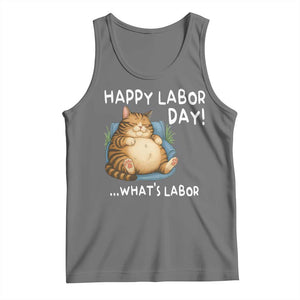 Funny Fat Cat Resting Lazy Cat Tank Top Happy Labor Day Whats Labor TS12 Black Heather Print Your Wear