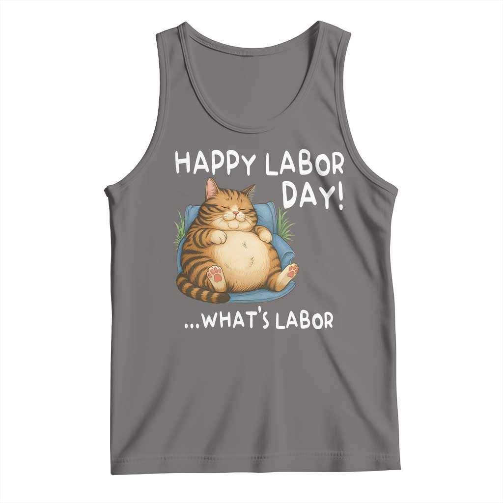 Funny Fat Cat Resting Lazy Cat Tank Top Happy Labor Day Whats Labor TS12 Deep Heather Print Your Wear